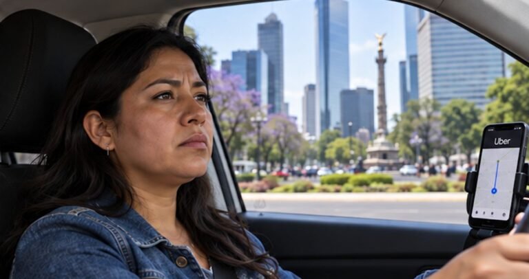 Imagen ilustrativa de una conductora con la aplicación Uber